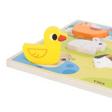 VIGA DREWNIANE PUZZLE UKŁADANKA MONTESSORI 2w1 FIGURKI FARMA ZWIERZĄTKA