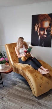 Leżanka Boss szezlong chesterfield sprężyny guziki paski miedziane ozdobne