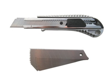 NÓŻ NOŻYK MONTERSKI TAPETOWY ALUMINIOWY NA OSTRZA ŁAMANE 18 mm 10 szt