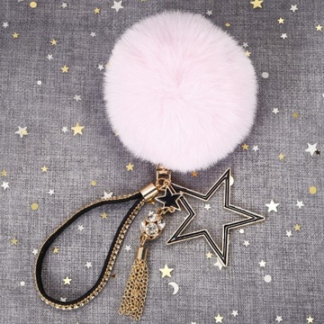 Pompom Ball Keychain Fluffy 5 Gwiazdkowy Wisiorek Do Kluczy