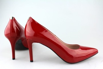 Czerwone lakierowane czółenka szpilki klasyczne buty damskie skórza Sala 37