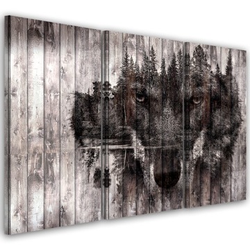 OBRAZ TRYPTYK Wilk Las Natura Retro B&W 60x40