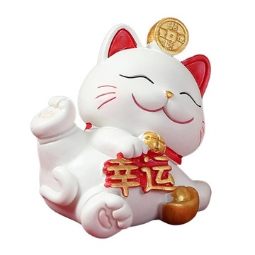 Lucky Cat Figurine Cartoon Miniature Figurine for Bookshelf Cabinet Style A