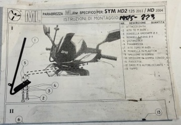 Монтажный комплект без лобового стекла SY530-HHA-02L SYM HD2 125 2011+ SYM HD 200 2004+