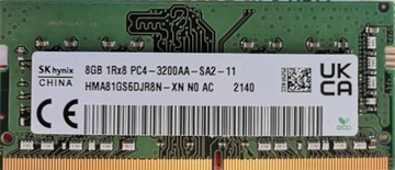 Pamięć RAM 8GB DDR4 HYNIX 3200 HMA81GS6DJR8N-XN laptopa DELL ASUS ACER MSI