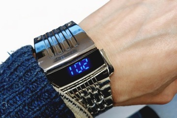 НОВЫЕ МУЖСКИЕ ФУТУРИСТИЧЕСКИЕ ЧАСЫ PREDATOR С СИНИМ СВЕТОДИОДОМ – СЕРЕБРЯНЫЕ