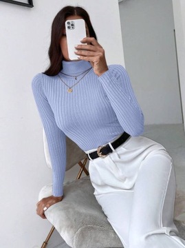 SHEIN Sweter z prążkowanej dzianiny z golfem M