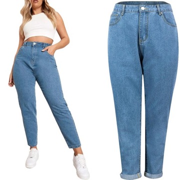 Boohoo Damskie Jeansowe Spodnie Mom Jeansy Jeans Wysoki Stan Plus Size 48