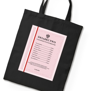 Torba na zakupy DLA DYREKTORKI ŚWIADECTWO PERSONALIZOWANE czarna