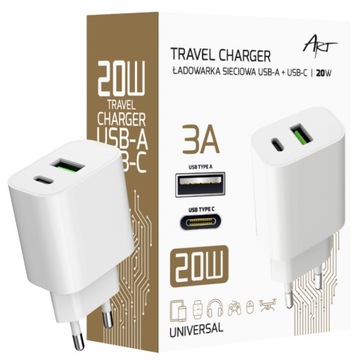 SZYBKA ŁADOWARKA SIECIOWA USB-C USB-A 20W 3A QUICK CHARGE