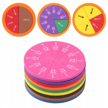 Puzzle edukacyjne Montessori matematyczne nauka ułamków koła 51 elementów