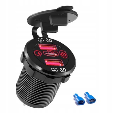 12V/24V potrójne USB C gniazdo ładowarki samocho