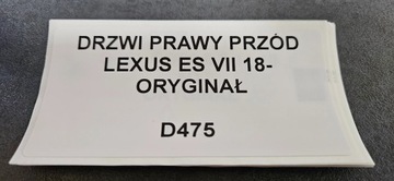 DVEŘE PRAVÝ PŘEDNÍ LEXUS ES VII 18- ORIGINÁLNÍ