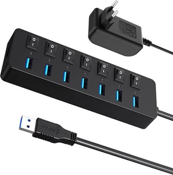 HUB ADAPTER 7x USB ROZDZIELACZ ROZGAŁĘŹNIK PORTÓW INDYWIDUALNY PRZEŁĄCZNIK