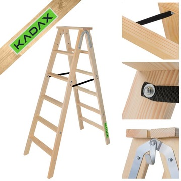 DRABINA MALARSKA DREWNIANA ROZSTAWNA 2x6 STOPNIE SKŁADANA DWUSTRONNA