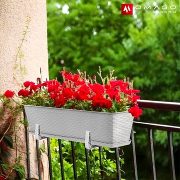 БАЛКОННАЯ ПОДСТАВКА ДЛЯ ЦВЕТОЧНОГО ЦВЕТА ПРЯМОУГОЛЬНЫЙ ПОДНОС 60см СЕРЫЙ РОТАНГ