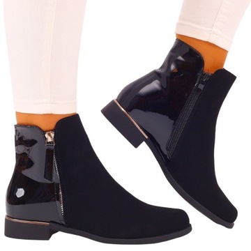 CZARNE BOTKI DAMSKIE BUTY PŁASKIE STYLOWE