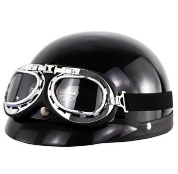AG221D KASK MOTOCYKLOWY HEŁM RETRO GOGLE CZARNY