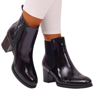 БОТИНКИ ЖЕНСКИЕ ЗИМНИЕ, ЧЕРНЫЕ, БОТИНКИ Челси НА ВЫСОКОМ КАБЛУКЕ