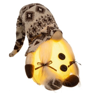 Серый стоящий гномик со светодиодом 23754