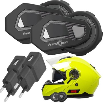INTERKOM MOTOCYKLOWY FREEDCONN T-MAX + KOMUNIKATY PO POLSKU + 2 MIKROFONY