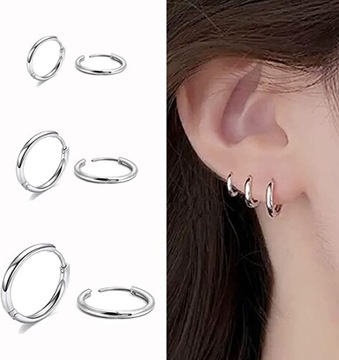 KOLCZYKI SREBRNE KÓŁKA 3 PARY 10,12,14 mm STAL