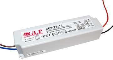 WODOODPORNY zasilacz 12V 72W 6A IP67 do TAŚM LED wodoszczelny GPV-75-12 GLP