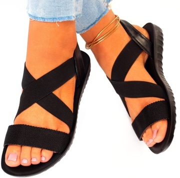 ЧЕРНЫЕ ЖЕНСКИЕ САНДАЛИИ С РАННЯМИ, ПЛОСКИМ НИЗОМ