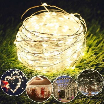 РОЖДЕСТВЕНСКИЕ ОГНИ, ПРОВОДА, РОЖДЕСТВЕНСКИЕ УКРАШЕНИЯ, НА АККУМУЛЯТОРАХ, 100 микросветодиодов, БЕЛЫЕ