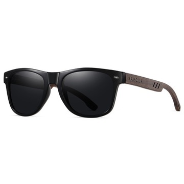 BARCUR Czarne orzechowe okulary przeciwsłoneczne dla mężczyzn Wood Sun