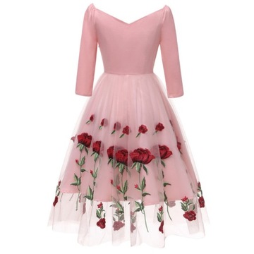 koronkowa suknia wieczorowa z haftowaną różą,S-XXL, 3XL