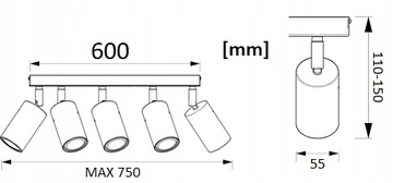 ПОТОЛОЧНАЯ ПЛАНКА ДЛЯ ГЛАЗ ЗОЛОТАЯ 5xGU10 ДЛИНА 75см