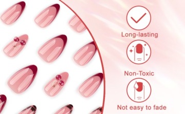 Nails Press On Nails, 3D-ногти миндальной формы, вишневого цвета