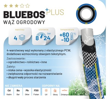 Садовый шланг Bluebos+ 1 дюйм, 24 бар, 30 м, 4 слоя, IMET