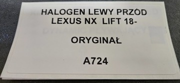 HALOGEN LEVÝ PŘEDNÍ LEXUS NX FACELIFT 18- ORIGINÁLNÍ