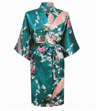 Szlafrok W Kwiaty Kimono Jedwab Satyna Rayon