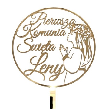 Топпер для первого причастия с именем и девушкой, золото ИМЯ причастия, золотое зеркало