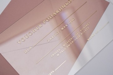 TRANSPARENTNE VOUCHERY PODARUNKOWE ZŁOTE HOTSTAMPING REALIZACJA 48H 20szt
