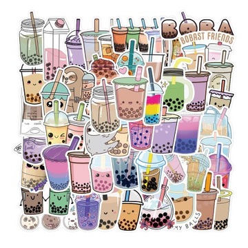 NAKLEJKI WLEPY WODOODPORNE MIX BUBBLETEA 50 szt