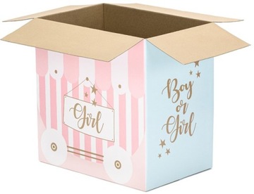 PUDEŁKO DO BALONÓW NA GENDER REVEAL BOY OR GIRL KARTON 600x400x600 MM 1 SZT