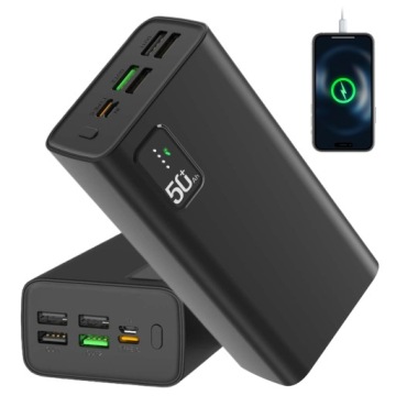 Silná powerbanka 30000 mAh černá pro rychlé nabíjení chytrých telefonů
