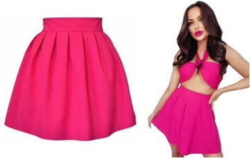 MODNA RÓŻOWA SPÓDNICZKA ROZKLOSZOWANA w ZAKŁADKI na ZAMEK XS (34)