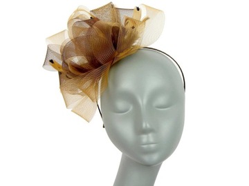 FASCYNATOR, OZDOBNA OPASKA Z PIÓRAMI - brązowy