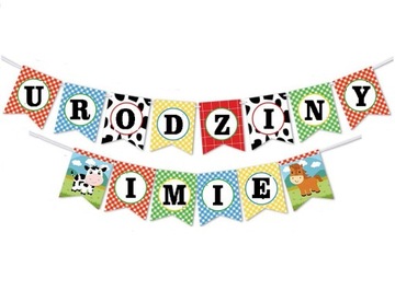 BANER girlanda FARMA na URODZINY dowolne IMIĘ