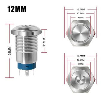 Кнопочный переключатель металл 12мм с подсветкой Желтый светодиод 12В мес.