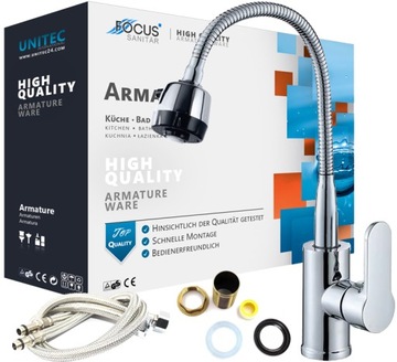 BATERIA KUCHENNA ELASTYCZNA GIĘTKA WYLEWKA CHROM KRAN ZLEW FLEX NABLATOWA