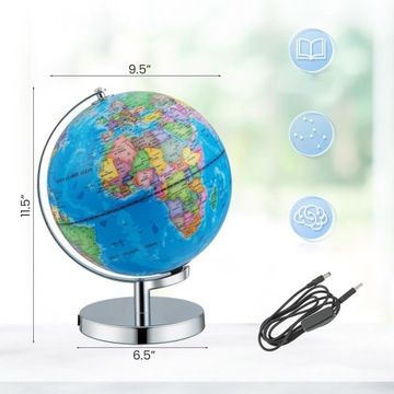 Globus Obrotowy Edukacyjny Do Nauki Dla Dzieci LED Night Light 9,5 cala