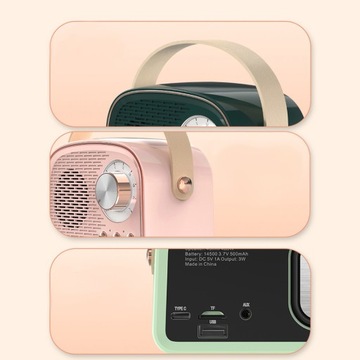 BEZPRZEWODOWY GŁOŚNIK BLUETOOTH PRZENOŚNY RADIO FM USB MP3 RÓŻOWY RETRO