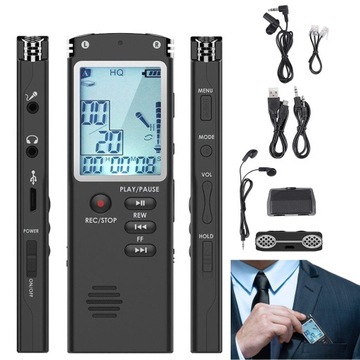 CYFROWY DYKTAFON URZĄDZENIE DO NAGRYWANIA GŁOSU 16GB USB 2.0 WAV/MP3 CZARNY