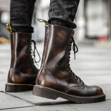 40 GLANY BOTKI OFICERKI DR COMBAT BOOTS SKÓRZANE TRAPERKI KOZAKI 14 DZIUREK